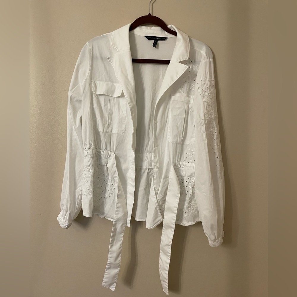 WHBM XL white Eyelet Poplin Tie Front shacket - Picture 8 of 9